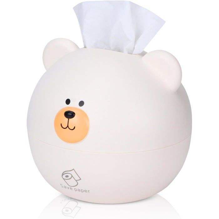 Boîte à mouchoirs en forme dours distributeur de papier dessin animé pour chambre denfant salon ou bureau (Blanc).