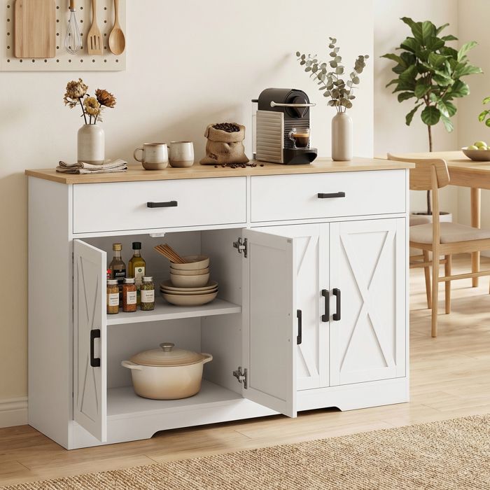 Buffet de cuisine - 140 cm - 2 tiroirs - 2 placards - style campagne