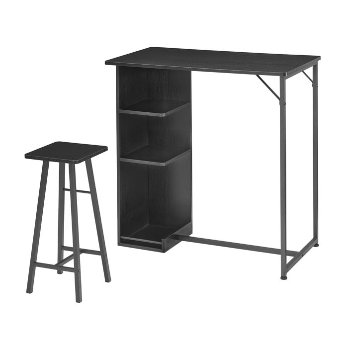 Ensemble table à manger 3 pièces - Table + 2 tabourets - 90 cm - 3 étagères - Industriel - Acier/MDF - Gain de place