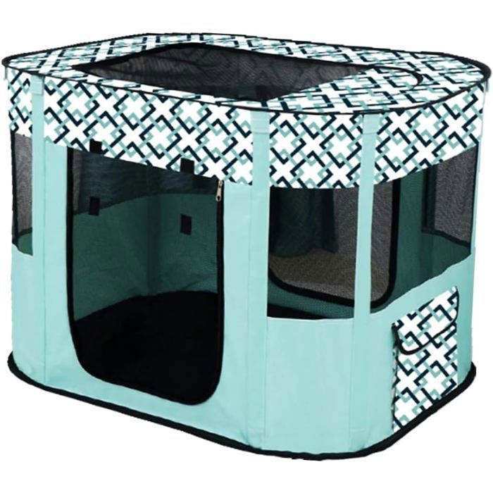 Niche Portable Pliable pour Chien Chat Parc Enclos Rectangulaire avec Tente Fermée Chenil Caisse Mise Bas