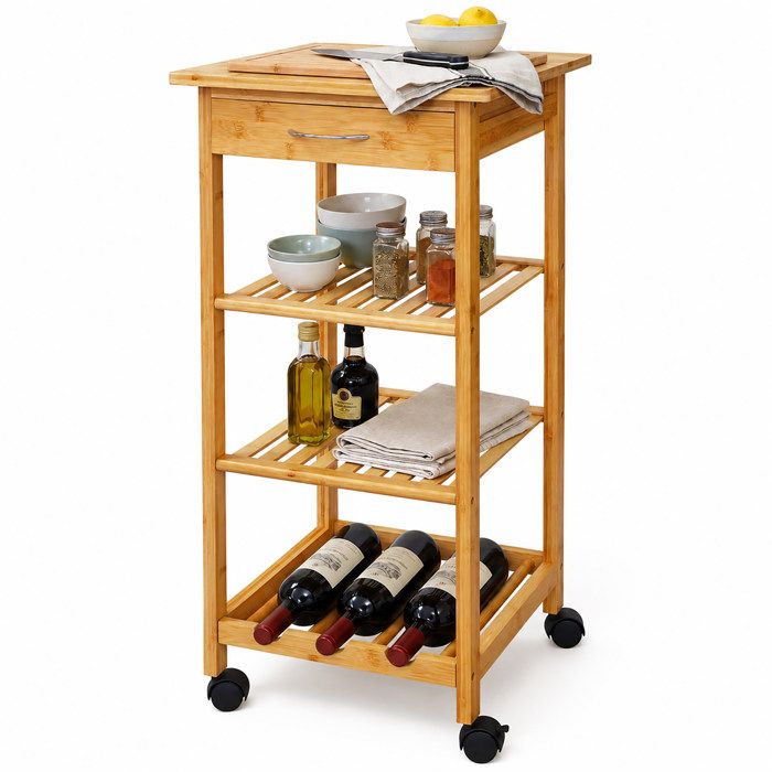 Relaxdays Desserte en bambou 4 niveaux porte-bouteilles épices H x L x P : 85 x 39 x 39 cm étroite naturelle