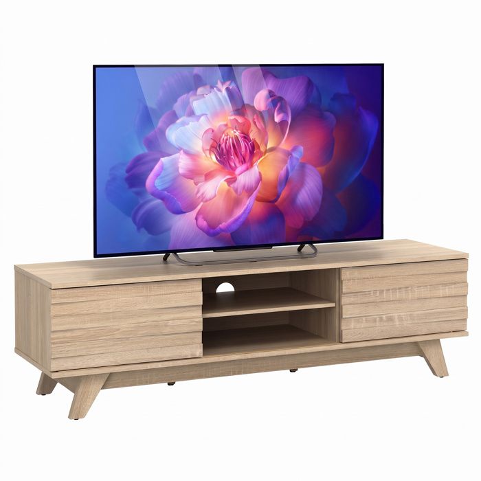 COSTWAY 55 Meuble TV avec Portes Coulissantes Étagère Réglable 6 Pieds Stable et Passe-Câble pour Salon Chambre 145x39 5x41 5 cm COSTWAY 55 Meuble TV avec Portes Coulissantes Étagère Réglable 6 Pieds Stable et Passe-Câble pour Salon Chambre 145x39 5x41 5 cm