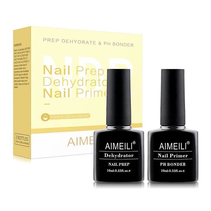 AIMEILI Primer et Déshydrateur pour Ongle, Primer sans Acide et Déshydraté la Préparation Ongles,Poudre Acrylique,10 ml*2 pcs