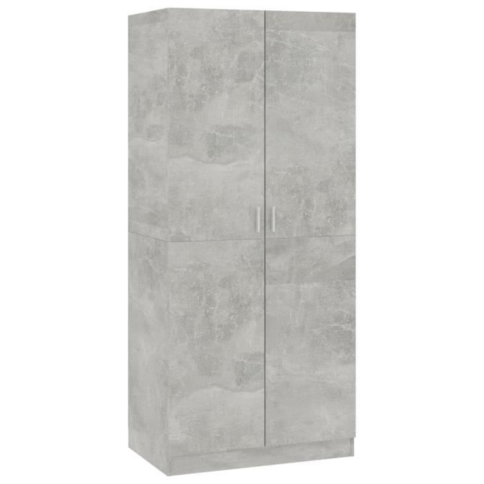Garde-robe - AKOZON - Modèle AKO7731039079493 - Gris béton - 2 portes - 180 cm