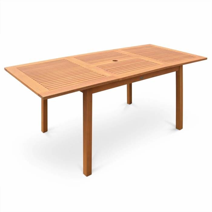 Table de jardin en bois Almeria 120-180cm rectangulaire avec allonge eucalyptus FSC