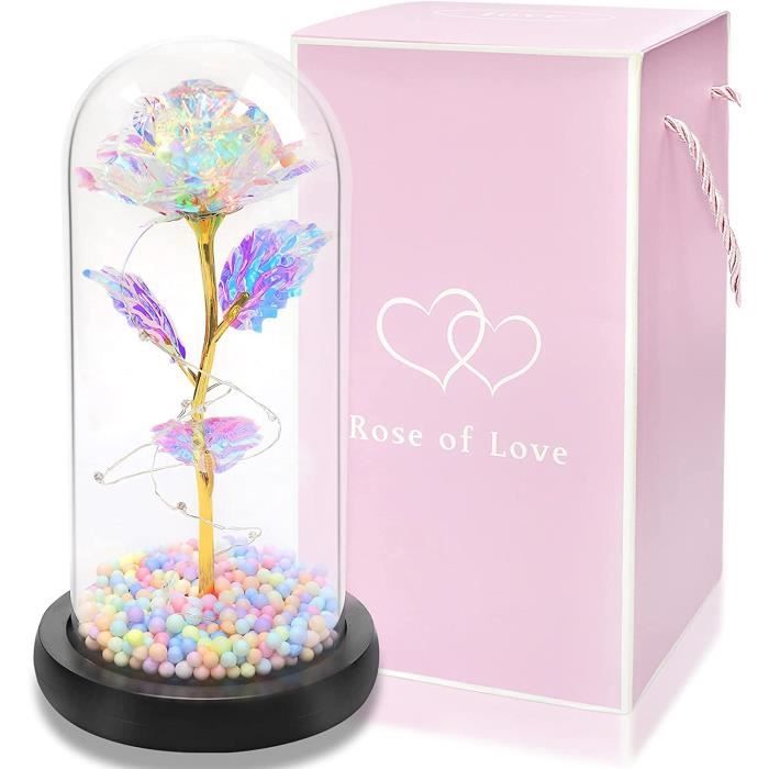 Rose éternelle Dans Un Dôme En Verre Avec LED - Cadeau Romantique Pour Elle, Noël, Saint-Valentin, Anniversaire