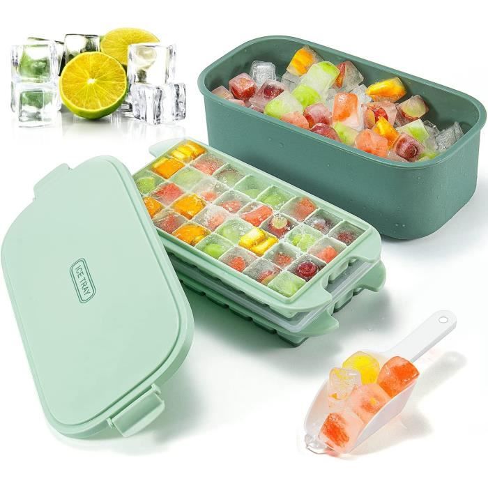 Bac A Glacons Avec Couvercle, 16 Grands Glaçons, Glacons Moule Silicone Facile A Demouler Rapide Bac Glacon Automatique Bebe Silicone Sans Bpa Carre Cocktail Whisky Ferme Boite 28x21x21cm 88573399