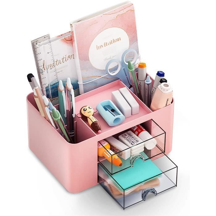 Organisateur De Bureau Avec Tiroir, 6 Compartiments - Organiseur De Table - Porte-stylos Multifonction - Boîte De Rangement De Tiroir - Organiseur De Table En Plastique Pour Fournitures De Bureau