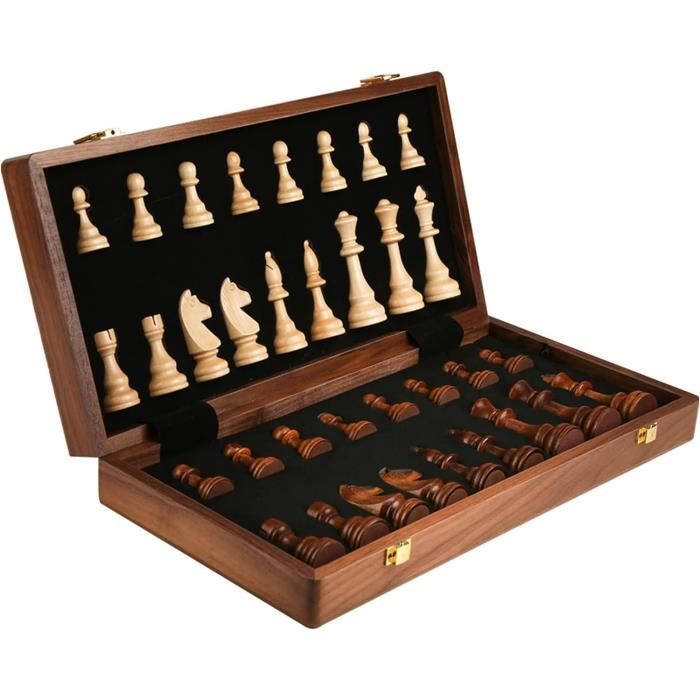Jeu D'Échecs Magnétique En Bois - Échiquier Pliable 29x29cm Avec Rangement, Idéal Pour Voyage Et Enfants