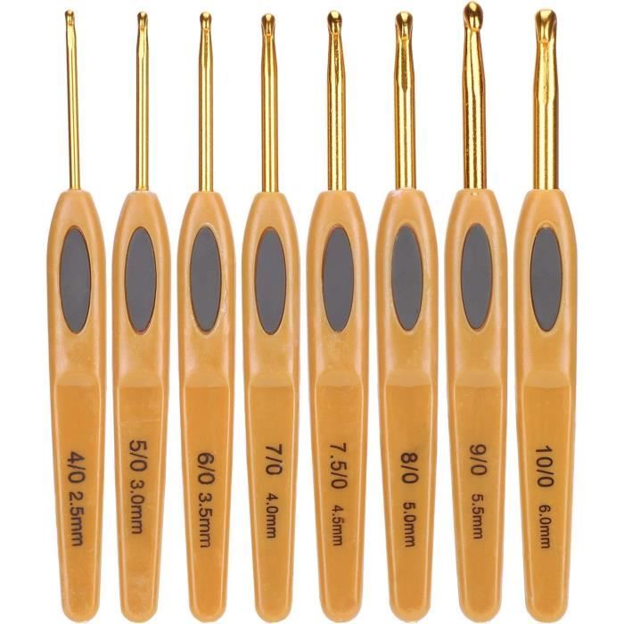 Lot De 4 Crochets à Tricoter En Aluminium Ergonomiques - Tailles 2, 4, 6, 8 Mm, Colorés, Parfaits Pour Débutants Et Experts - 8