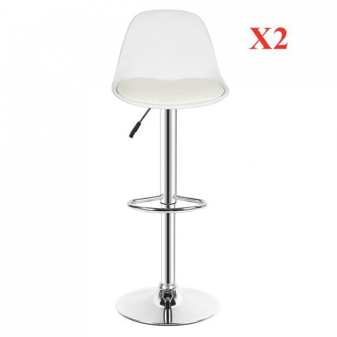 Lot de 2 tabourets de bar design LAIZERE% Blanc - Réglables en hauteur et pivotants à 360°