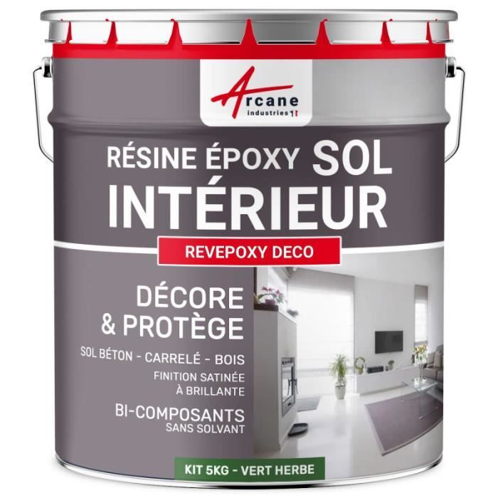 Peinture Sol - Résine Epoxy effet Miroir - REVEPOXY DECO Vert herbe ral 6010 - kit 5 Kg (jusqu'à 14m² pour 2 couches)