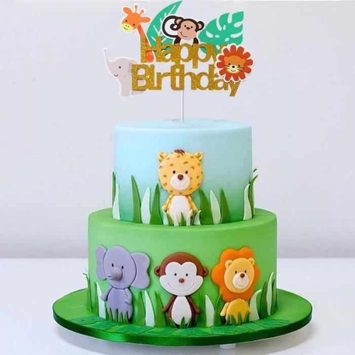 Lot de 16 décorations de gâteau pour 1er anniversaire, jungle safari,  forêt, animaux de la forêt, figurines de gâteau 1er anni[1061] - Cdiscount  Maison