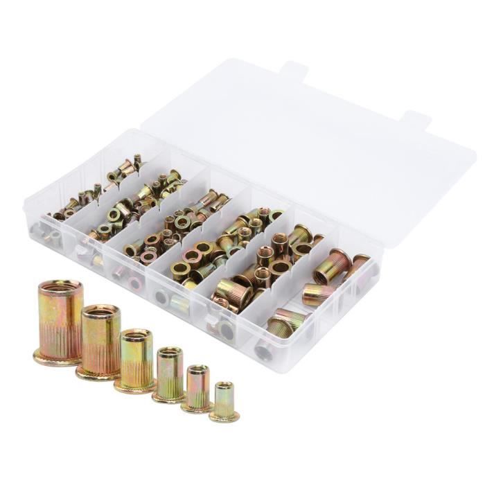 Lot De 120 écrous Rivets (rivet Nuts) Filetés M4 M5 M6 M8 M10 M12 - Acier, Tête Plate