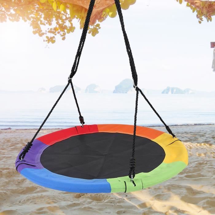 KESSER Balançoire Nid D'Oiseau Diamètre 60 Cm Charge 200 Kg Avec Coussin Et Poignées Réglables Multicolore Balançoire Multicolore Réglable