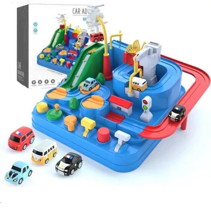 Piste De Course 4M Avec 4 Voitures – 21 Pièces – Circuit Flexible Double Voie – Cadeau Enfant 3-6 Ans – Bleu