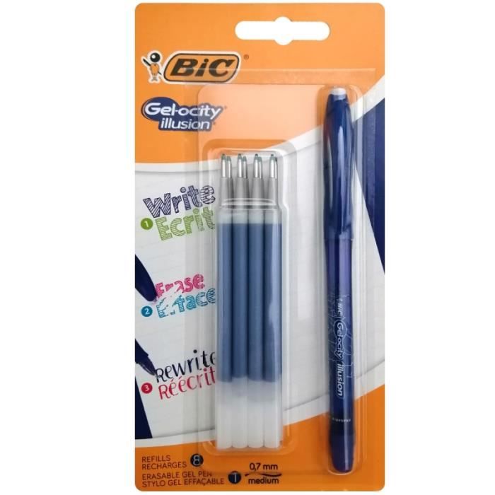 Recharges De Stylo Gel Effaçable BIC Gel-ocity Illusion - Pointe Moyenne 0,7 Mm, Vert, Boîte De 12