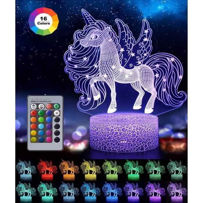 Fée Licorne fille Lampe de nuit Lampe de chevet LED télécommande Touchez pour changer de couleur 16 couleurs Prise USB