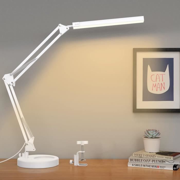 Lampe de Bureau LED Puissante, 61cm Lampe de Table , avec Pince et Capteur  de Lumière,10 Luminosité, 3 Températures de Couleur, - Cdiscount Maison