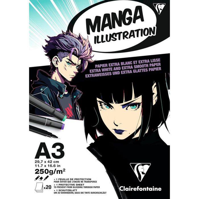 Bloc Illustration Manga Canson A3 250g/m² 29,7x42cm - Papier Idéal Pour Dessin Et Bande Dessinée