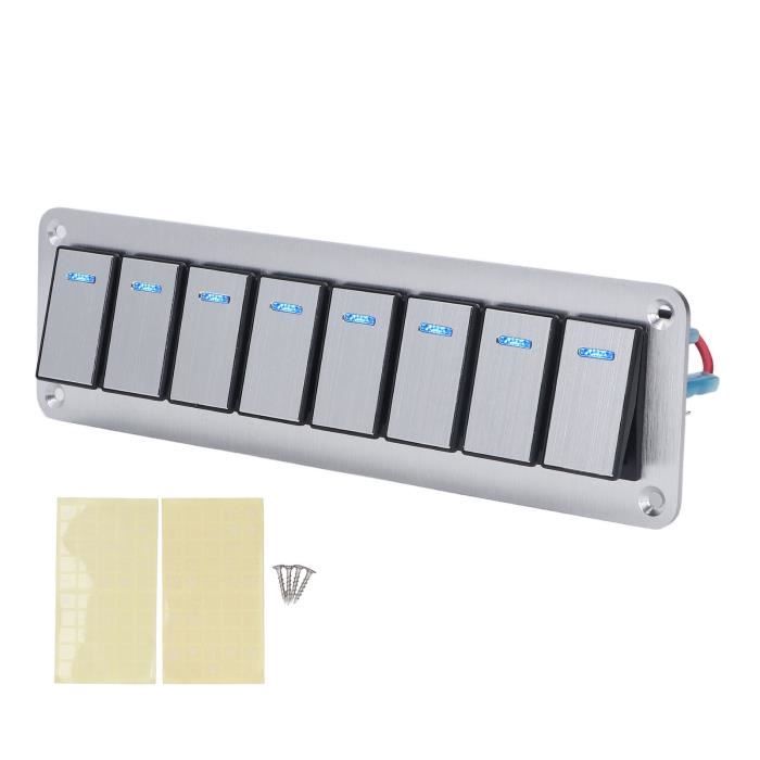 Panneau D’interrupteurs à Bascule 8 Gangs 12/24V – Pré-câblé, LED Bleue, étanche, Pour Bateau, Camping-car Ou Voiture