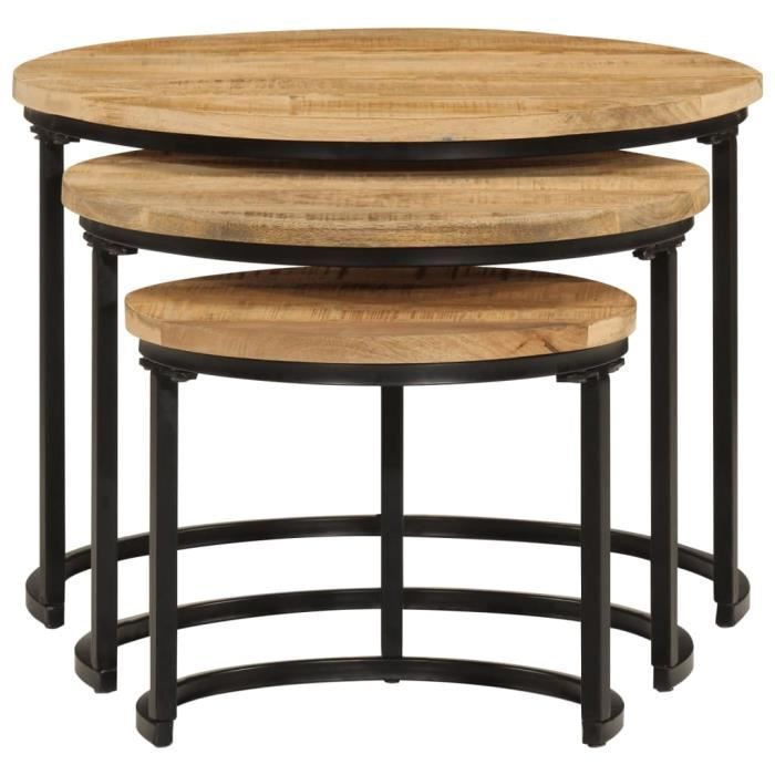 ESTINK Tables gigognes 3 pcs bois de manguier massif brut 130094