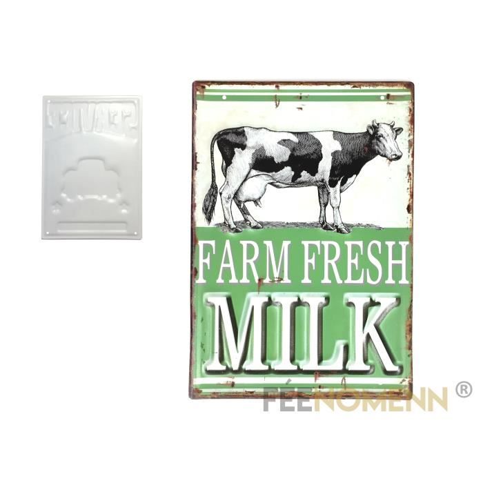 LEsprit Des Anges Plaque Métal Vintage Décorative Vache Campagne en Relief FarmFresh 30 x 40 cm