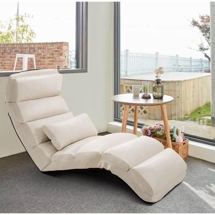 GIANTEX Fauteuil de Sol Convertible Dossier Réglable sur 5 Positions+Oreiller Canapé Paresseux Rembourré d’Éponge Cadre en GIANTEX Fauteuil de Sol Convertible Dossier Réglable sur 5 Positions+Oreiller Canapé Paresseux Rembourré d’Éponge Cadre en