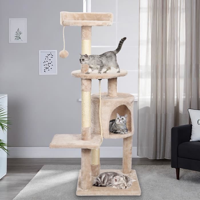 Comparer les prix de JAJALUYA Arbre Chat Beige 60*40*112cm, Table d'appoint, Tapis à gratter