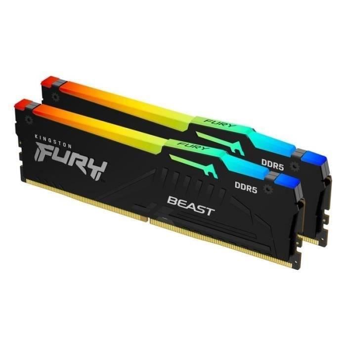 Mémoire RAM - KINGSTON - FURY Beast - RGB - 32 Go (2 x 16 Go) - DDR5 - 5600 Mhz CL40 - (KF556C40BBAK2-32)