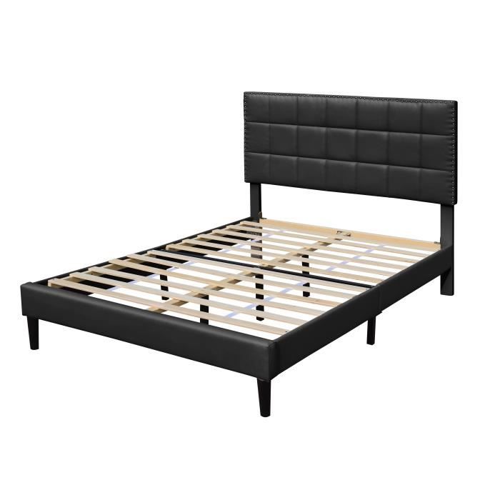 Lit riley pour matelas 140x190 - Sommier Tte de Lit Capitonnee Couleur NOIR Pieds en 16 cm pour matelas - 2 x
