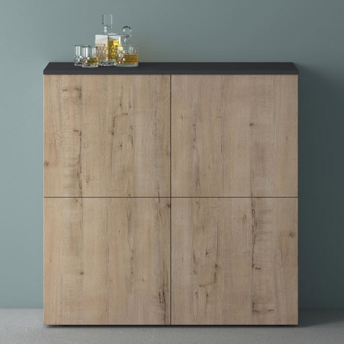 Mai & Mai Meuble de Rangement 4 Portes et 8 Compartiments Buffet Polyvalent Gris Noir Mat + Chêne Blanc Clair 100x36 4x98 cm SR04 Mai & Mai Meuble de Rangement 4 Portes et 8 Compartiments Buffet Polyvalent Gris Noir Mat + Chêne Blanc Clair 100x36 4x98 cm SR04