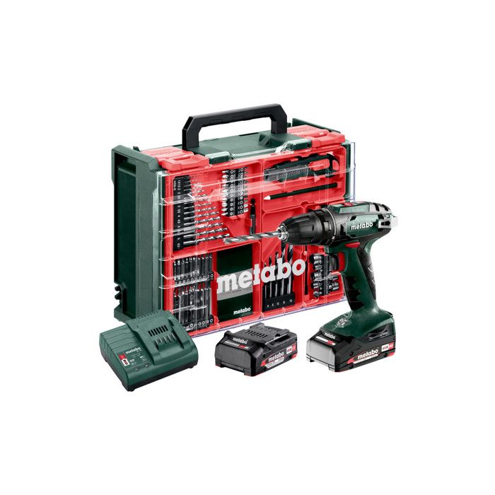 Perceuse visseuse sans fil 18V METABO avec 2 batteries 2Ah Li Power & Chargeur SC 30 en Coffret avec atelier mobile BS18Set