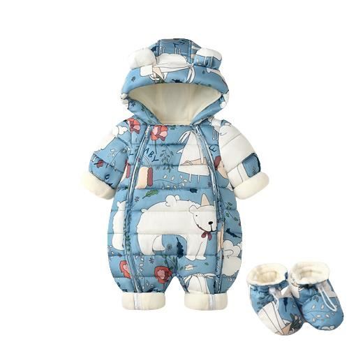 Combinaison Neige Hiver Bébé 3-18 Mois - Garçon Et Fille - Faux Deux-pièces Doux Et Chaud - Décoration Lapin Et Nœud Papillon