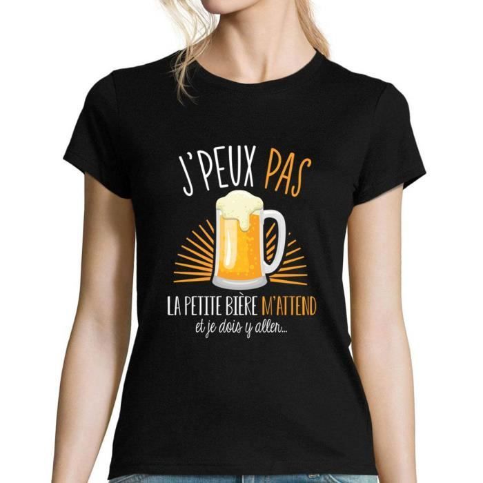 J Peux Pas La Petite Biere M Attend T Shirt Femme Collection Humour Alcool Fete Et Ap Xs Noir Cdiscount Pret A Porter