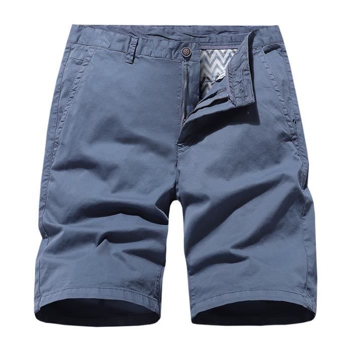 Short D'été Homme Coupe Droite - Chino Léger, Taille élastique Avec Cordon, Poches, Pour Sport Ou Détente - 11