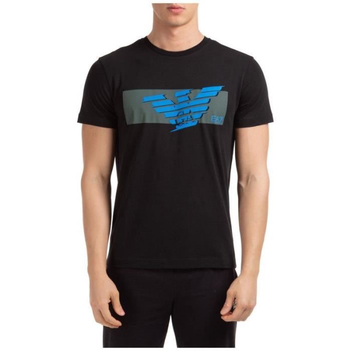 Tee-shirt EA7 Emporio Armani - Réf. 3HPT48-PJT3Z-1200. Couleur : Noir, Bleu. Détails. - Encolure ras-du-cou côtelée. - Manches