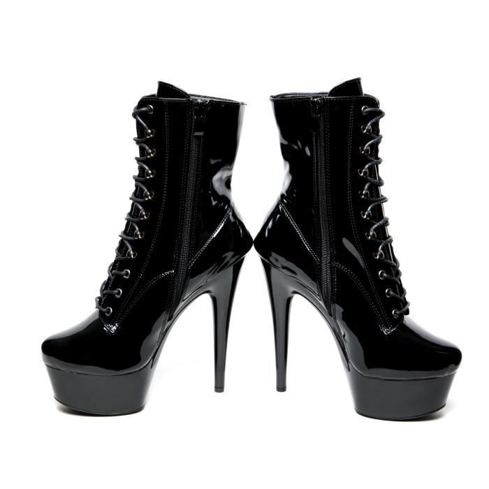 demonia shoes - bottines noires pour femme - chaussures à plateforme en vinyle - taille 43