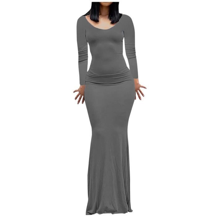 Bodycon Robe Minetom Robes Maxi Bodycon Femme Robe Longue Casual Décolletée Manche ...