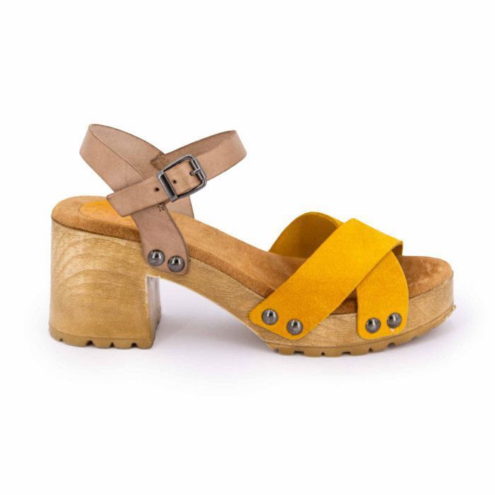 Sandales compensees kaki PORRONET Femme Synthetique Boucle de serrage Jaune Cdiscount Chaussures