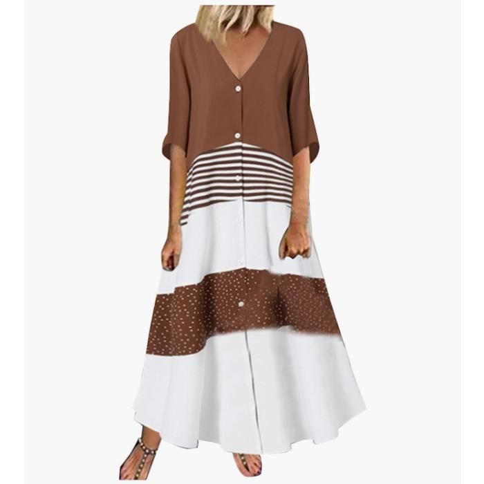 Robe De Maison Longue Femme Décontractée - Imprimé Fleurs, Pression, 60% Coton 40% Polyester