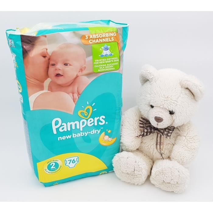 Pampers New Baby-Dry Lot de 76 couches pour bébé coton doux Taille 2 3-6 kg 
