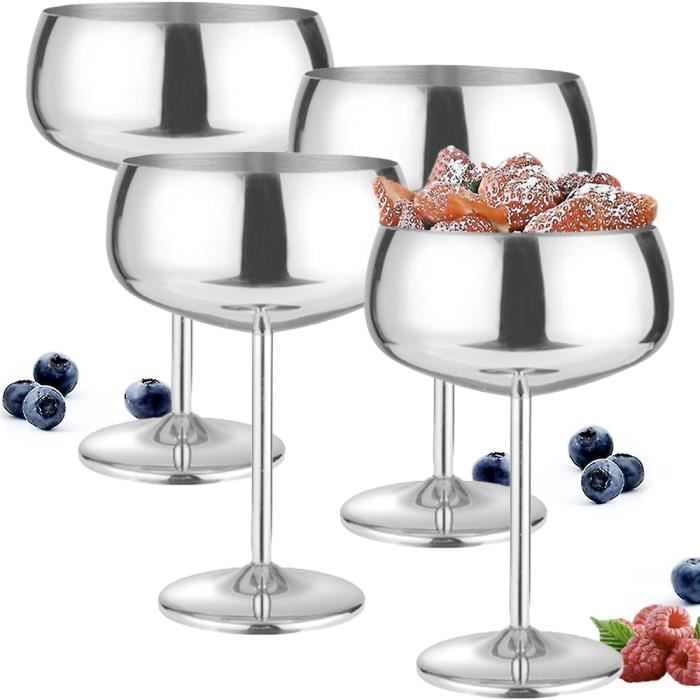 Lot De 2 Verres à Cocktail En Acier Inoxydable 200ml - Pour Champagne, Vin, Martini, Argenté Brillant