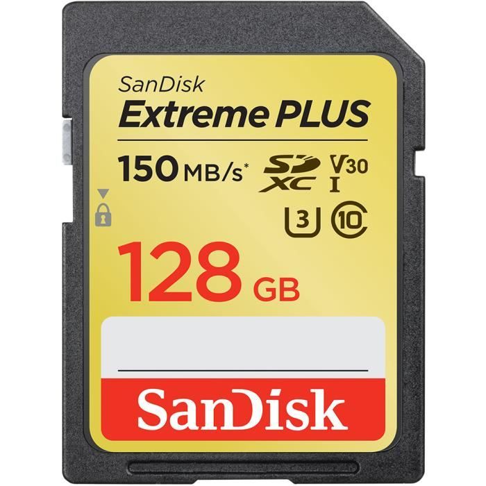 SANDISK Carte mémoire flash Extreme PLUS Video Class V30 / UHS Class 3 / Class10 SDXC UHS I