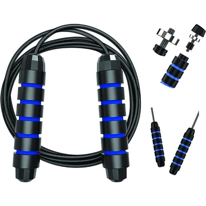 Corde à Sauter PARENCE. – Réglable Jusqu'à 2m75, Roulements à Billes, Câble Acier PVC, Poignées Mousse Antidérapantes