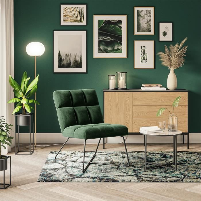 Fauteuil de salon - SELSEY - CEREFOLIUM - vert foncé - piètement noir - revêtement tissu