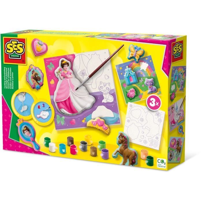 Moulage et peinture Toiles pour peindre des princesses 3x Loisirs créatifs SES CREATIVE Réaliser 3 peintures de princesses.
