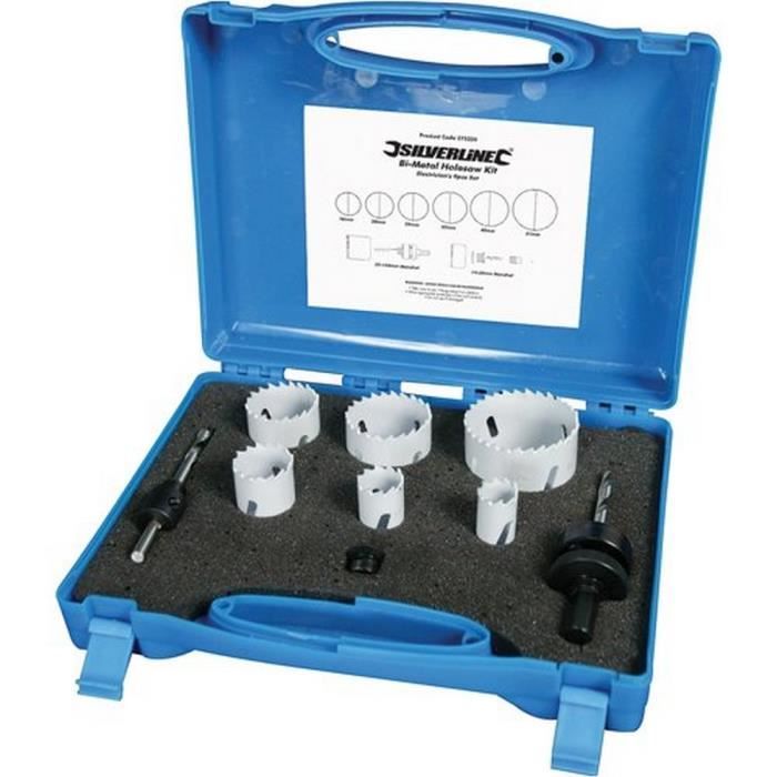 Scie cloche SILVERLINE Coffret de 9 pièces Bi métal Adaptateurs inclus Longue durée de vie