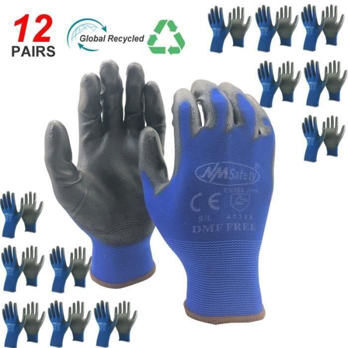 18 Paires Gants Travail LANON - PU Antidérapant Et écran Tactile - Taille M/8