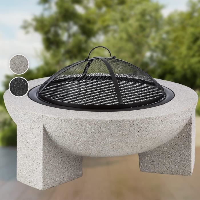 Brasero De Jardin En Acier Avec Plancha Ø75 Cm Et Grille BBQ - Foyer à Bois, Plan De Travail, Roues - 8